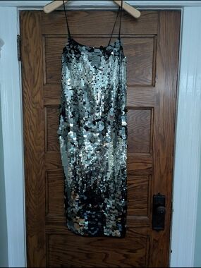 Avec Les Filles Black Sequin Slip Dress